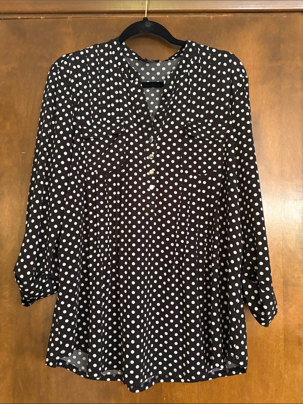 Cocomo Womens Black Polka Dot Long Sleeve Blouse Size Large excellent condition